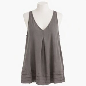 MARTIN + OSA 100% Silk Taupe Beige Pleated V Neck Tank Top 14 L Boho Luxury